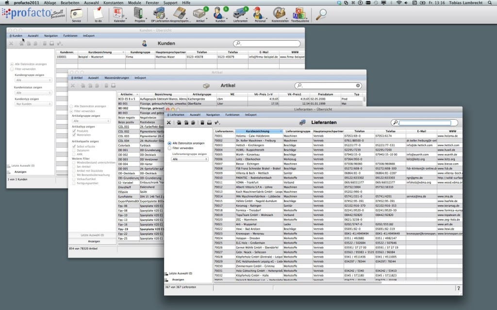 Oberfläche profacto Small Business